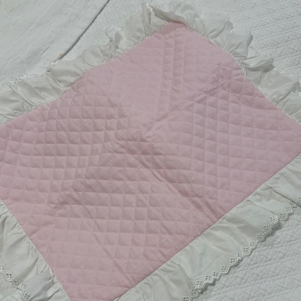Pink Quilted pillowcase with Lace Trim